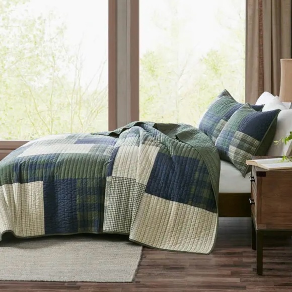 Woolrich Mill Creek Green Oversized Cotton Quilt Set Green Queen - Picture 2 of 10